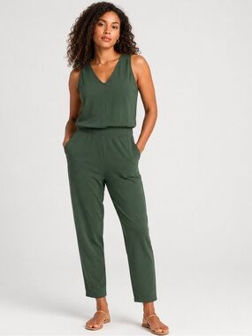 Athleta Brooklyn Sleeveless Jumpsuit Green Travel Plus Size 18 athleisure